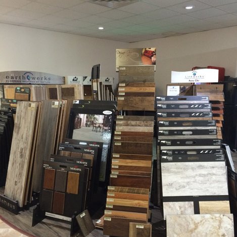 Flooring swatches in showroom at Wilmington Carpets in the Wilmington, OH area