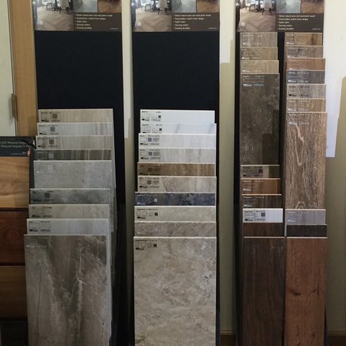 Flooring swatches in showroom at Wilmington Carpets in the Wilmington, OH area